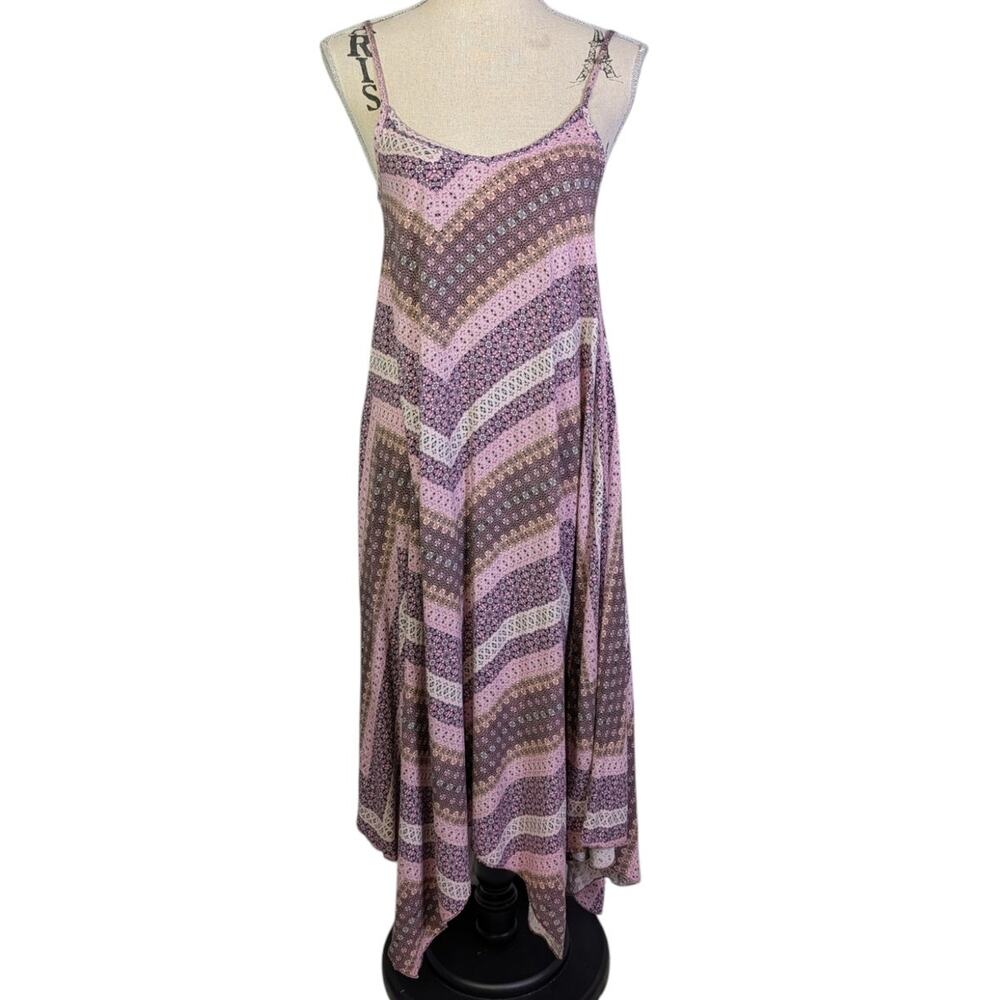 90s Rayon Asymmetrical Spaghetti Strap Boho Dress by See You Monday Small